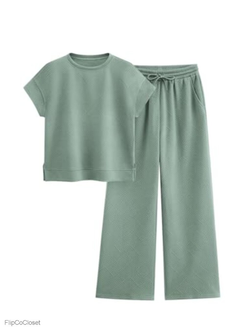 2 Piece Outfit Set Short Sleeve Wide Leg Pants Lounge Travel Casual Women